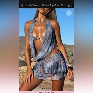 White Fox Boutique in my dreams halter top palm oasis -blue